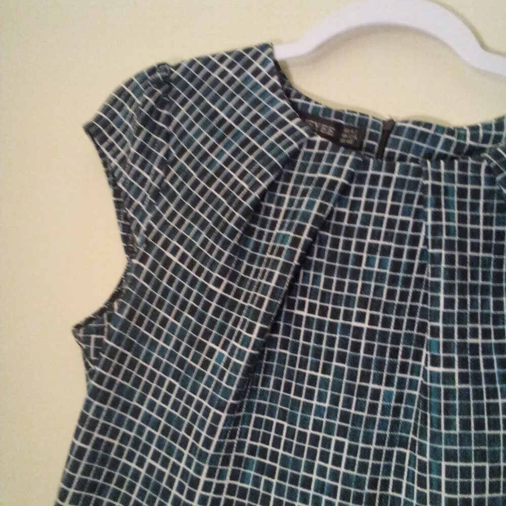 Homeyee Dress Women 8 Short Sleeve Plaid Teal Black - Picture 7 of 13